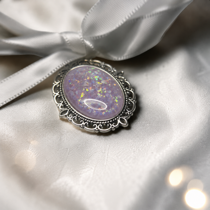 Forever With Me wedding memorial bouquet charm, in unicorn purple, handcrafted in Lancashire UK - by Keepsake Memorial Jewellery