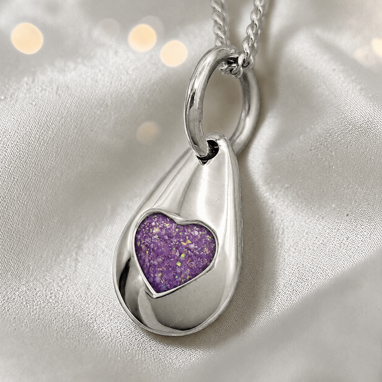 Gacrux pebble shaped pendant with heart memorial stone in rose pink, handcrafted in Lancashire UK - by Keepsake Memorial Jewellery