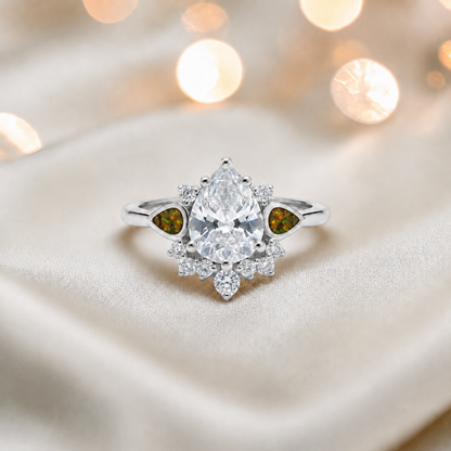 Keepsake Memorial Silver Dew Drop Ashes Ring in Gold Olive - Handcrafted in the UK