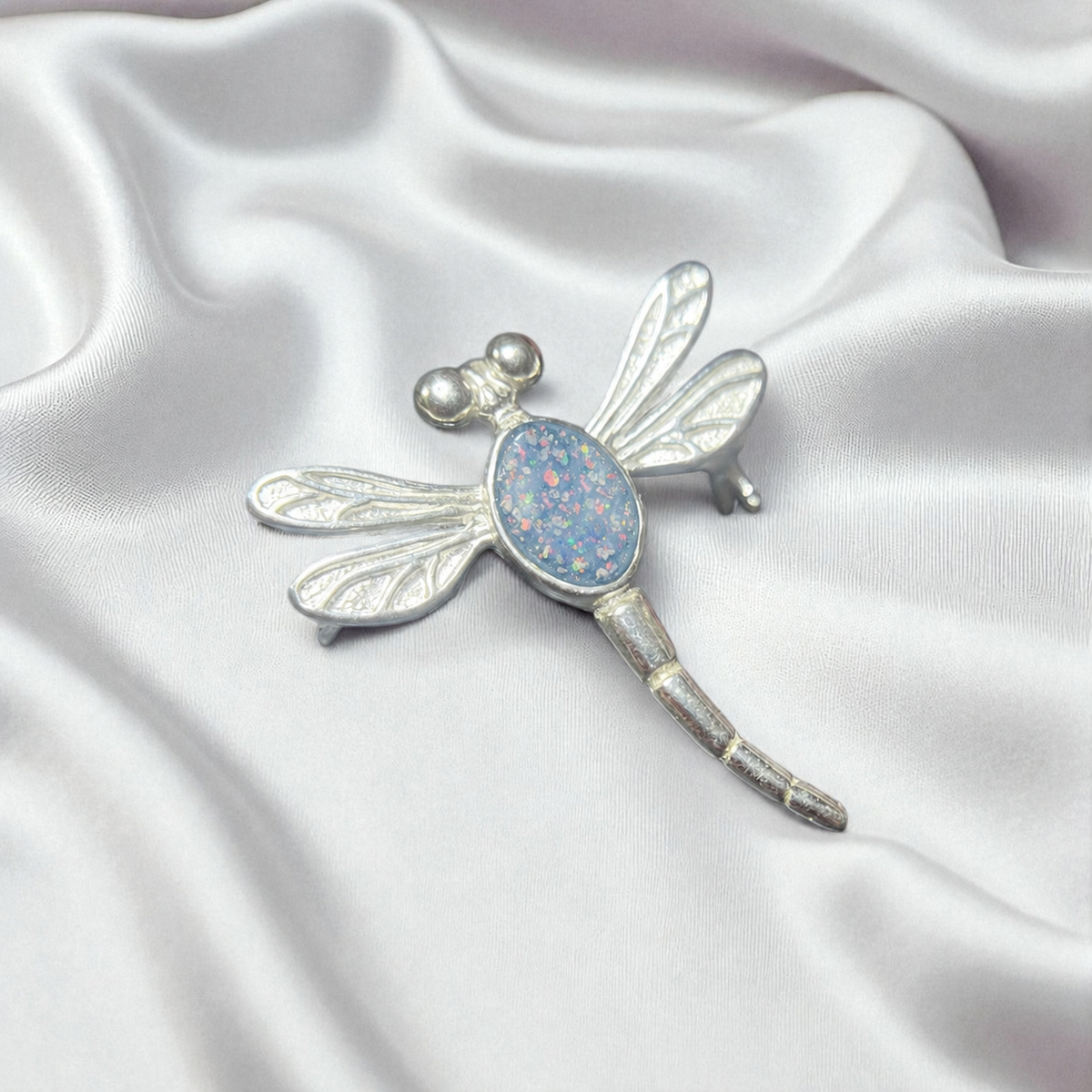 Keepsake Memorial Silver guiding light dragonfly brooch in Baby blue Handcrafted in the UK - by Keepsake Memorial Jewellery