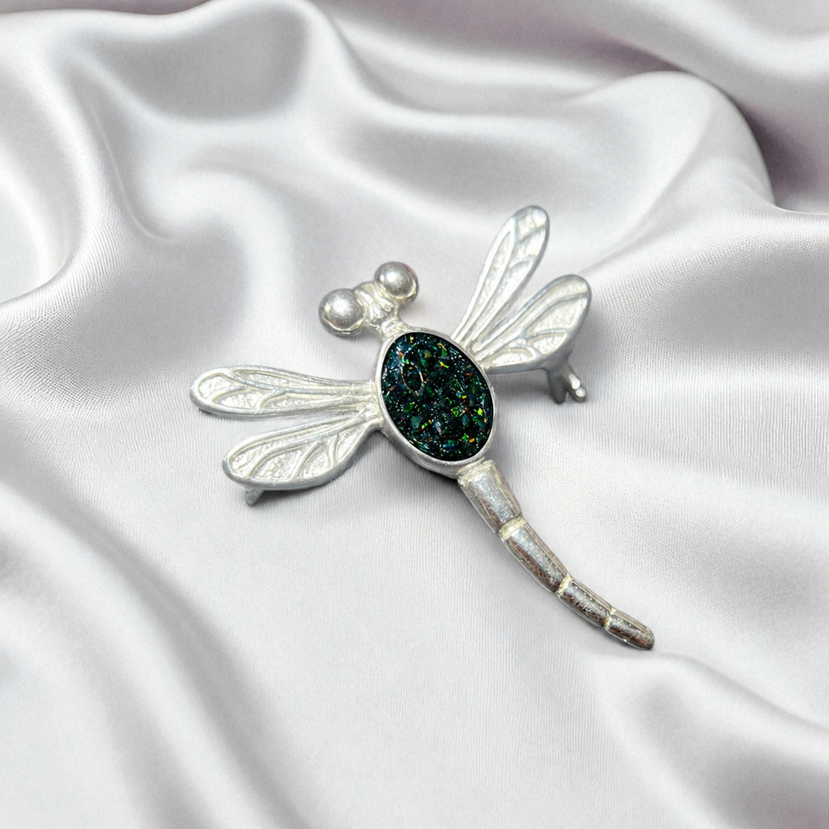 Keepsake Memorial Silver guiding light dragonfly brooch in Black flame. Handcrafted in the UK - by Keepsake Memorial Jewellery