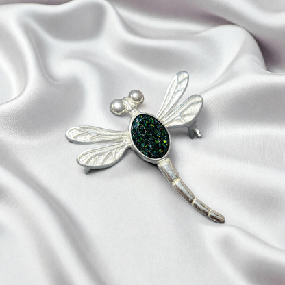 Keepsake Memorial Silver guiding light dragonfly brooch in Black flame. Handcrafted in the UK - by Keepsake Memorial Jewellery