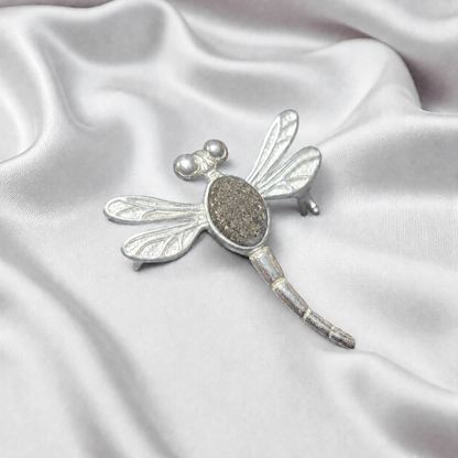Keepsake Memorial Silver guiding light dragonfly brooch in Natural ash - Handcrafted in the UK -  by Keepsake Memorial Jewellery