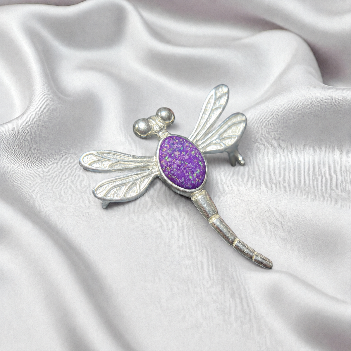 Keepsake Memorial Silver guiding light dragonfly brooch in Rose Pink- Handcrafted in the UK - by Keepsake Memorial Jewellery