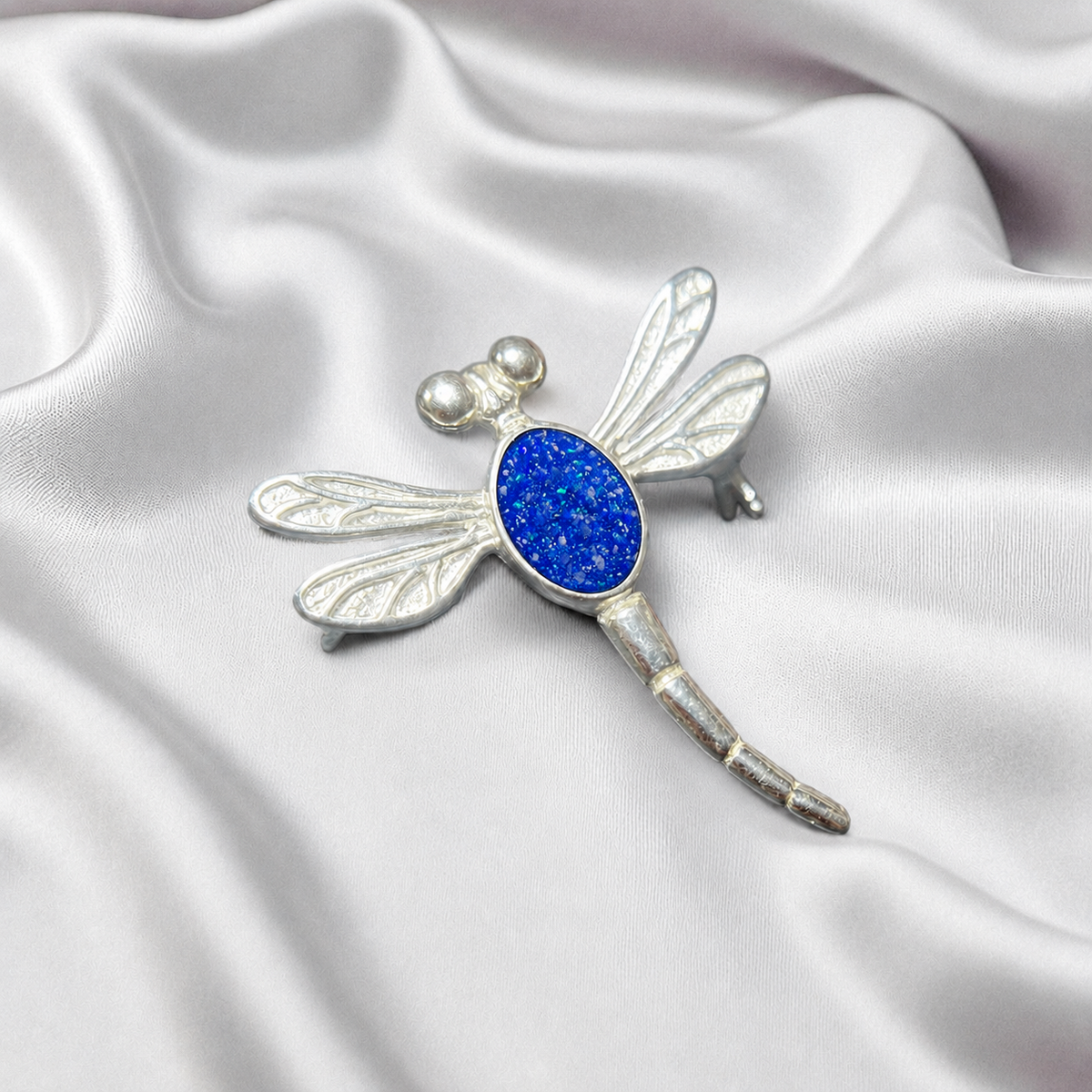 Keepsake Memorial Silver guiding light dragonfly brooch in Royal Blue. Handcrafted in the UK - by Keepsake Memorial Jewellery
