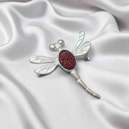 Keepsake Memorial Silver guiding light dragonfly brooch in Ruby Red. Handcrafted in the UK - by Keepsake Memorial Jewellery