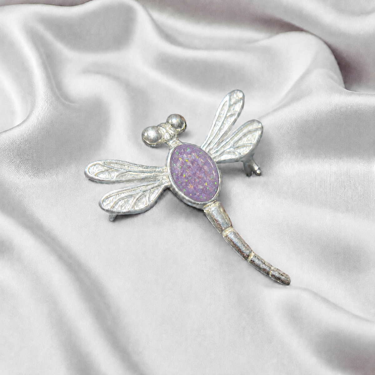 Keepsake Memorial Silver guiding light dragonfly brooch in Unicorn Purple - Handcrafted in the UK - by Keepsake Memorial Jewellery