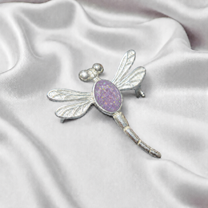 Keepsake Memorial Silver guiding light dragonfly brooch in Unicorn Purple - Handcrafted in the UK - by Keepsake Memorial Jewellery