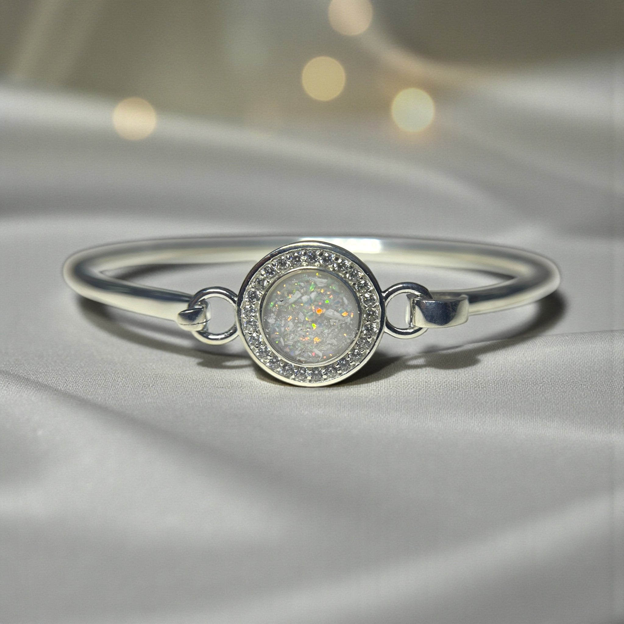 silver halo ashes bangle, handcrafted in rossendale 