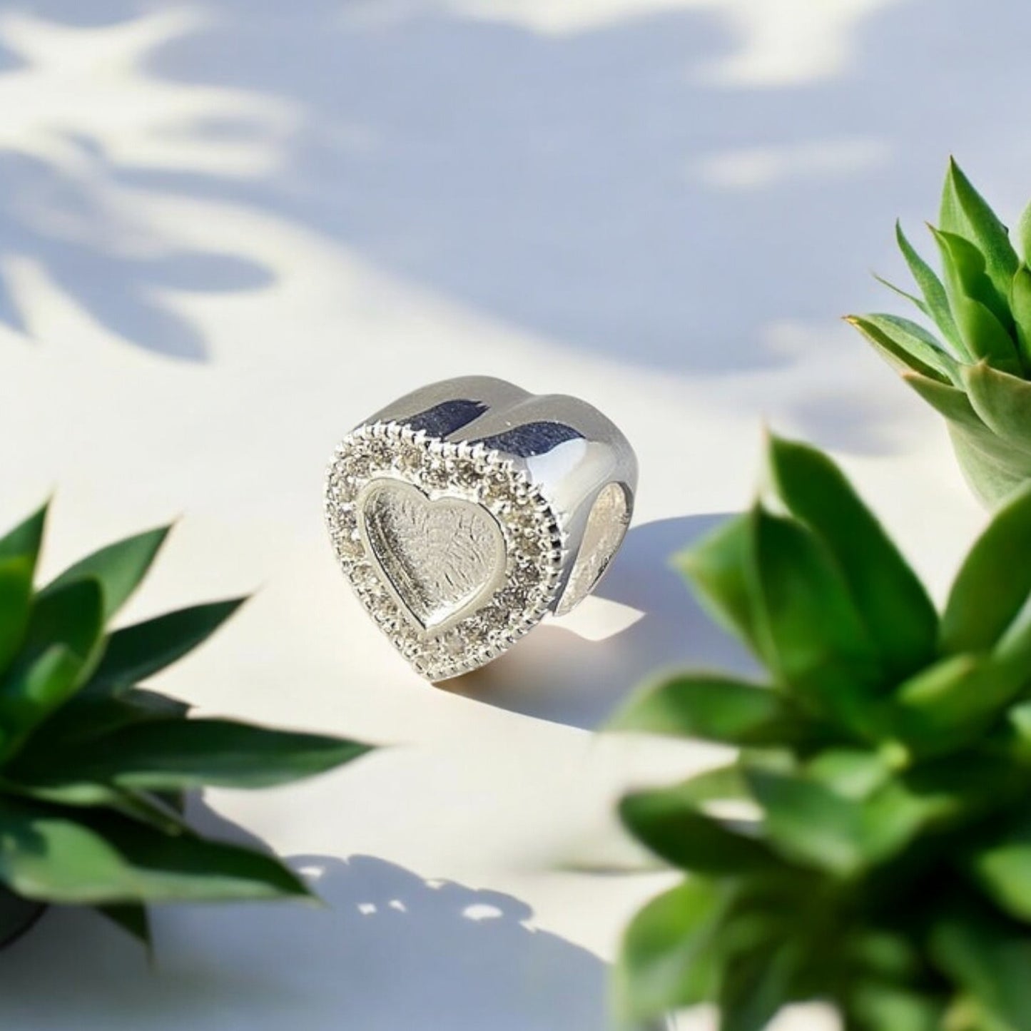 Solid 925 Silver Heart Charm with QZ stones