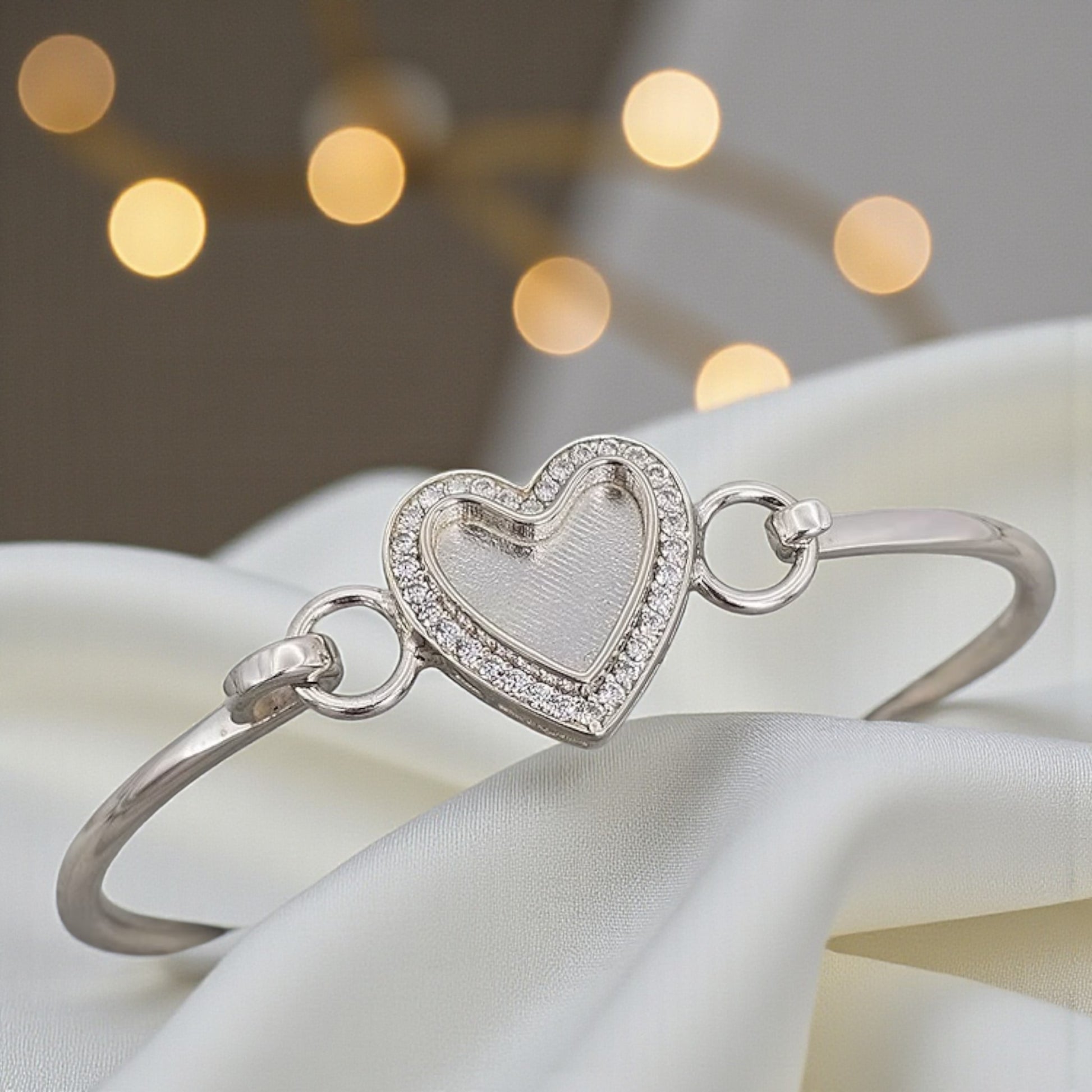 silver heart and cz memorial ashes bangle, handcrafted in lancashire, uk