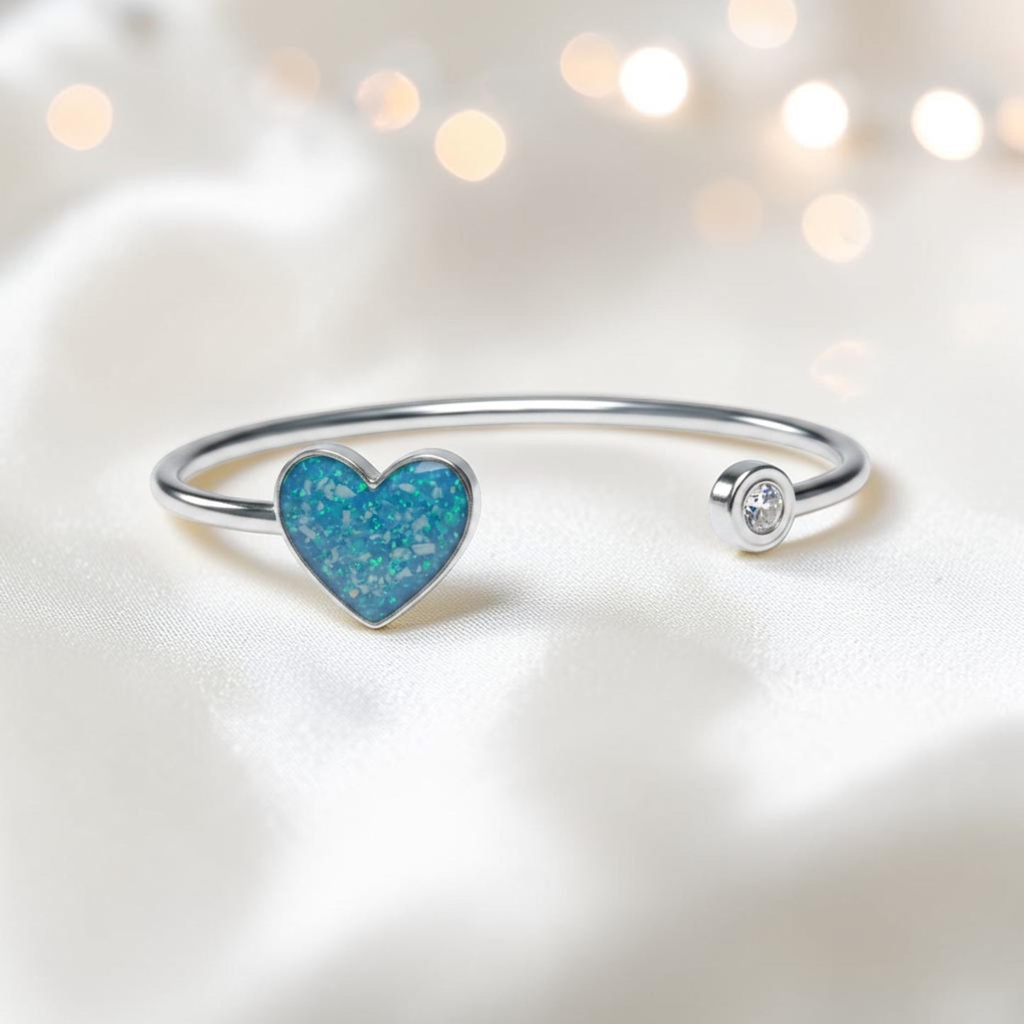 Halcyon Bangle — silver heart ashes memorial bangle, handcrafted in Lancashire, UK - by Keepsake memorial Jewellery