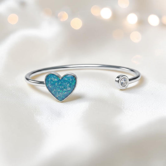 Halcyon Bangle — silver heart ashes memorial bangle, handcrafted in Lancashire, UK - by Keepsake memorial Jewellery