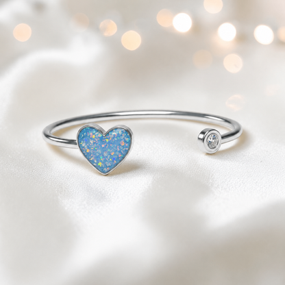 Halcyon Bangle — silver heart ashes memorial bangle in baby blue, handcrafted in Lancashire, UK - by Keepsake memorial Jewellery