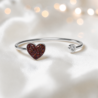 Halcyon Bangle — silver heart ashes memorial bangle in copper mocha, handcrafted in Lancashire, UK - by Keepsake memorial Jewellery