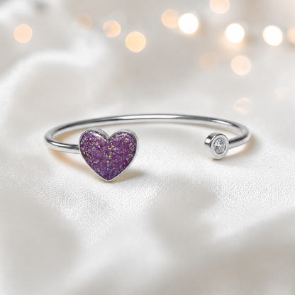 Halcyon Bangle — silver heart ashes memorial bangle in rose pink, handcrafted in Lancashire, UK - by Keepsake memorial Jewellery