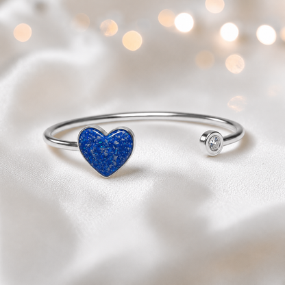 Halcyon Bangle — silver heart ashes memorial bangle in royal blue, handcrafted in Lancashire, UK - by Keepsake memorial Jewellery