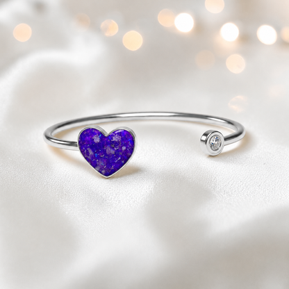 Halcyon Bangle — silver heart ashes memorial bangle in sleepy lavender, handcrafted in Lancashire, UK - by Keepsake memorial Jewellery