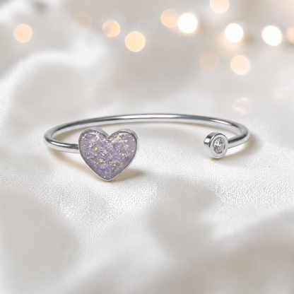 Halcyon Bangle — silver heart ashes memorial bangle in unicorn purple, handcrafted in Lancashire, UK - by Keepsake memorial Jewellery