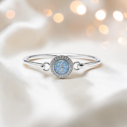 Halo Bangle — silver round CZ ashes memorial bangle in baby blue, handcrafted in Lancashire, UK - by Keepsake Memorial Jewellery