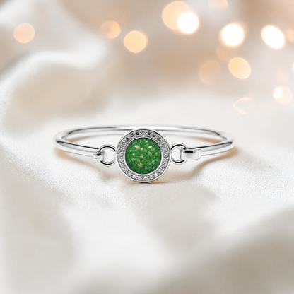 Halo Bangle — silver round CZ ashes memorial bangle in fruit green, handcrafted in Lancashire, UK - by Keepsake Memorial Jewellery