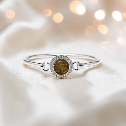 Halo Bangle — silver round CZ ashes memorial bangle in gold olive, handcrafted in Lancashire, UK - by Keepsake Memorial Jewellery