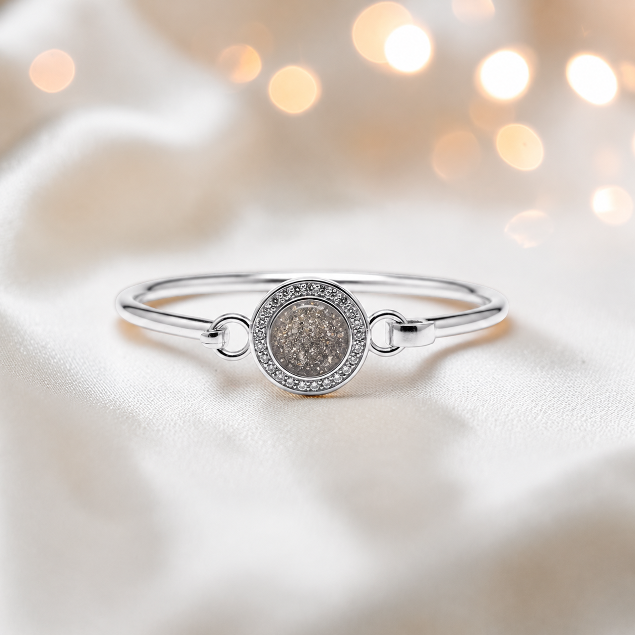 Halo Bangle — silver round CZ ashes memorial bangle in natural ash, handcrafted in Lancashire, UK - by Keepsake Memorial Jewellery