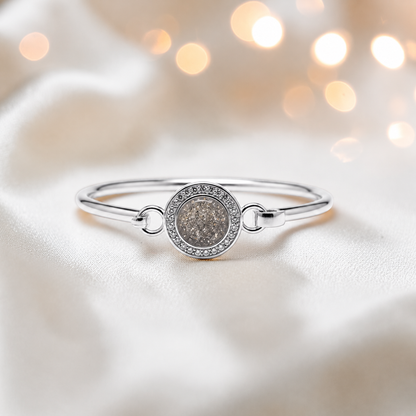 Halo Bangle — silver round CZ ashes memorial bangle in natural ash, handcrafted in Lancashire, UK - by Keepsake Memorial Jewellery