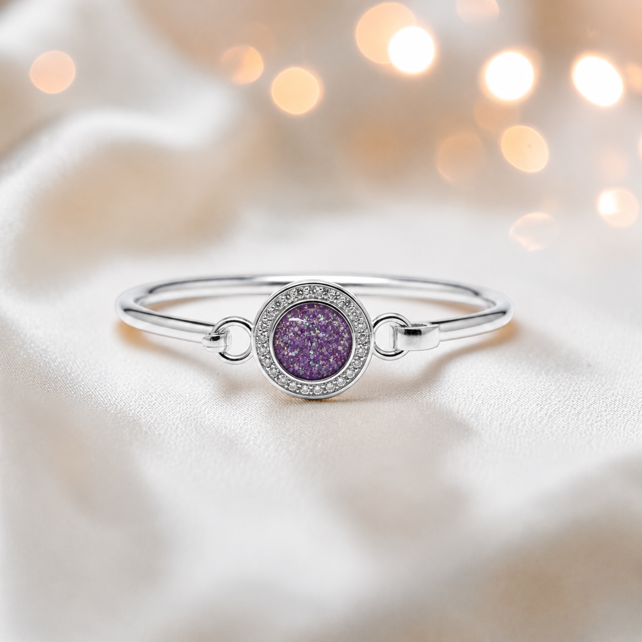 Halo Bangle — silver round CZ ashes memorial bangle in rose pink, handcrafted in Lancashire, UK - by Keepsake Memorial Jewellery