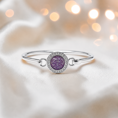 Halo Bangle — silver round CZ ashes memorial bangle in rose pink, handcrafted in Lancashire, UK - by Keepsake Memorial Jewellery