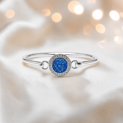 Halo Bangle — silver round CZ ashes memorial bangle in royal blue, handcrafted in Lancashire, UK - by Keepsake Memorial Jewellery