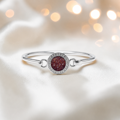 Halo Bangle — silver round CZ ashes memorial bangle in ruby red, handcrafted in Lancashire, UK - by Keepsake Memorial Jewellery