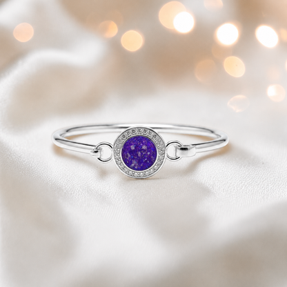 Halo Bangle — silver round CZ ashes memorial bangle in sleepy lavender, handcrafted in Lancashire, UK - by Keepsake Memorial Jewellery