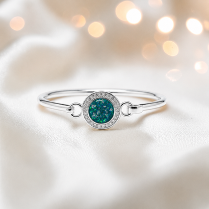 Halo Bangle — silver round CZ ashes memorial bangle in teal mist, handcrafted in Lancashire, UK - by Keepsake Memorial Jewellery
