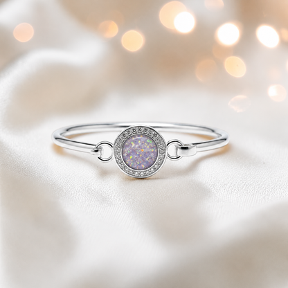 Halo Bangle — silver round CZ ashes memorial bangle in unicorn purple, handcrafted in Lancashire, UK - by Keepsake Memorial Jewellery