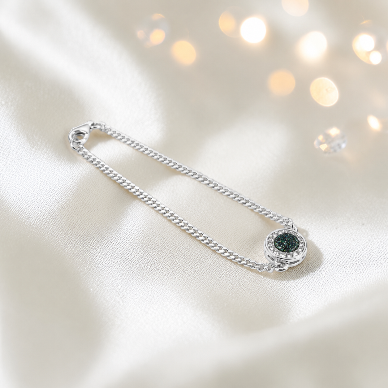 Halo Bracelet — silver halo ashes memorial bracelet in black flame, handcrafted in Lancashire, UK - by Keepsake Memorial Jewellery