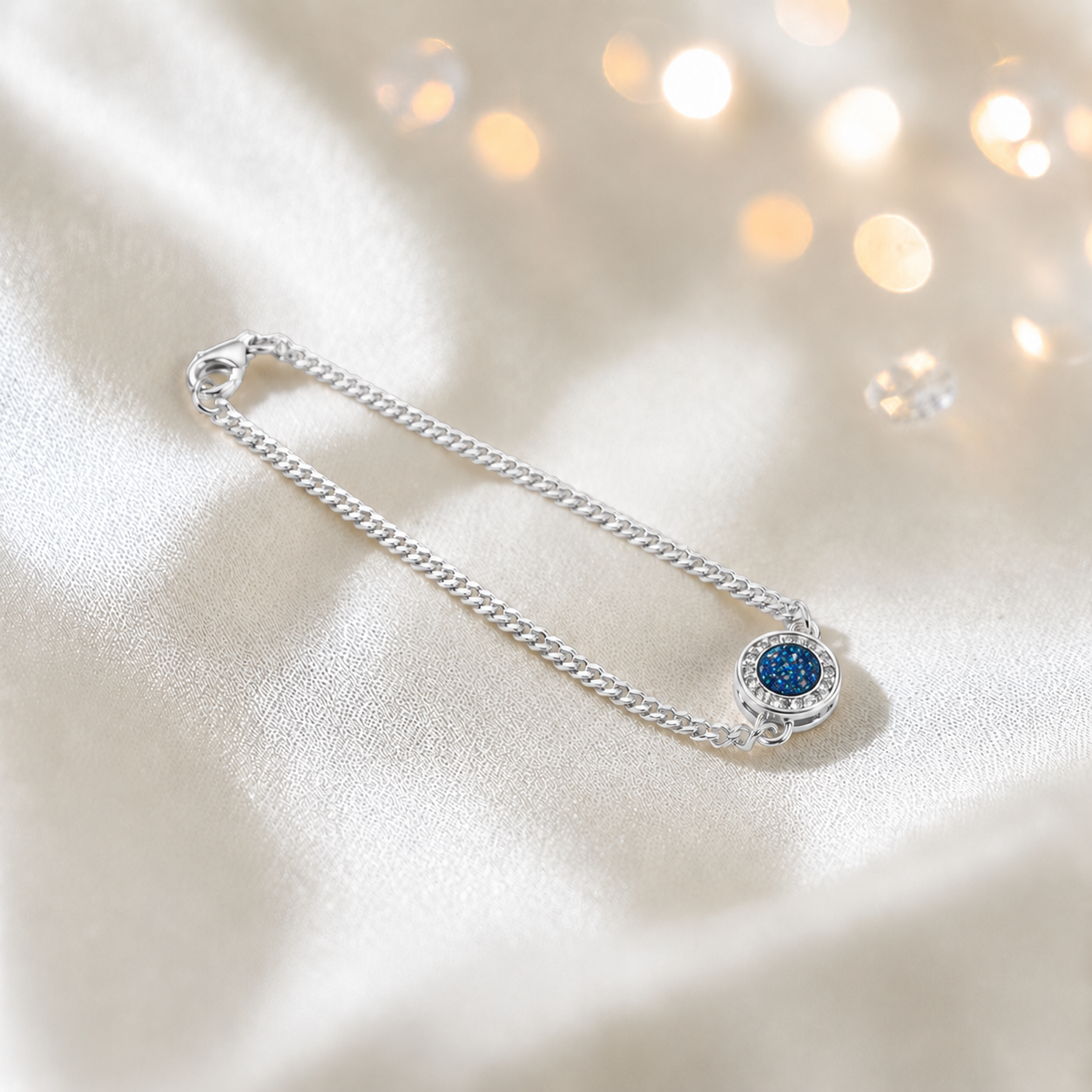 Halo Bracelet — silver halo ashes memorial bracelet in sapphire glow, handcrafted in Lancashire, UK - by Keepsake Memorial Jewellery