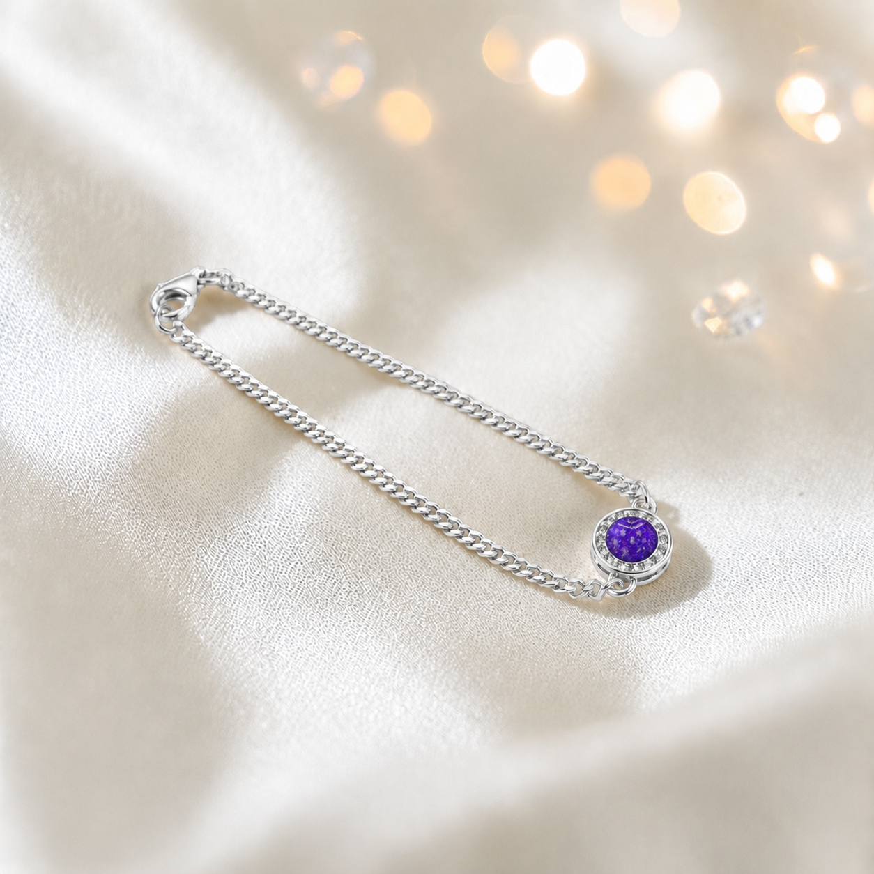 Halo Bracelet — silver halo ashes memorial bracelet in sleepy lavender, handcrafted in Lancashire, UK