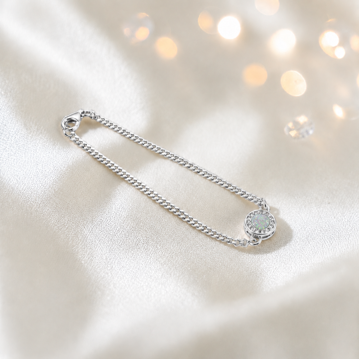 Halo Bracelet — silver halo ashes memorial bracelet in white snow, handcrafted in Lancashire, UK - by Keepsake Memorial Jewellery