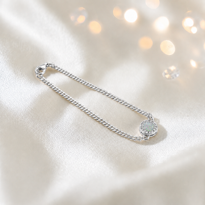 Halo Bracelet — silver halo ashes memorial bracelet in white snow, handcrafted in Lancashire, UK - by Keepsake Memorial Jewellery