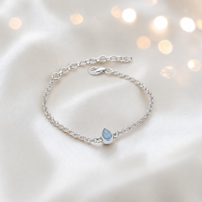 Haven memorial pear shaped belcher bracelet in baby blue, handcrafted in Lancashire UK - by Keepsake Memorial Jewellery