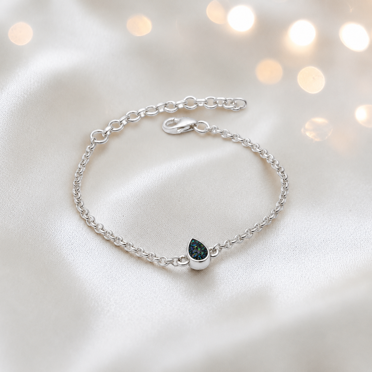 Haven memorial pear shaped belcher bracelet in black flame, handcrafted in Lancashire UK - by Keepsake Memorial Jewellery