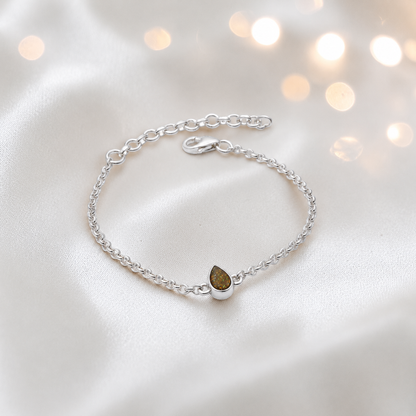 Haven memorial pear shaped belcher bracelet in gold olive, handcrafted in Lancashire UK - by Keepsake Memorial Jewellery