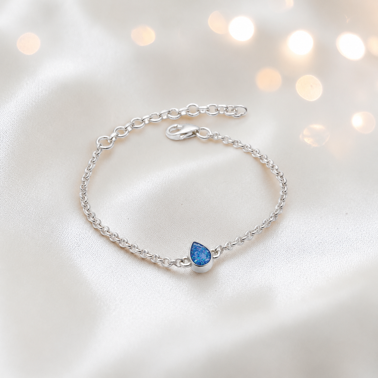 Haven memorial pear shaped belcher bracelet in royal blue, handcrafted in Lancashire UK - by Keepsake Memorial Jewellery 