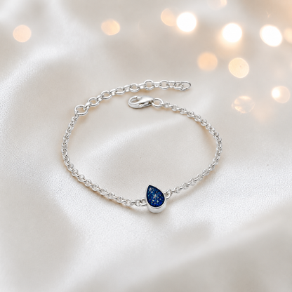 Haven memorial pear shaped belcher bracelet in sapphire glow, handcrafted in Lancashire UK - by Keepsake Memorial Jewellery