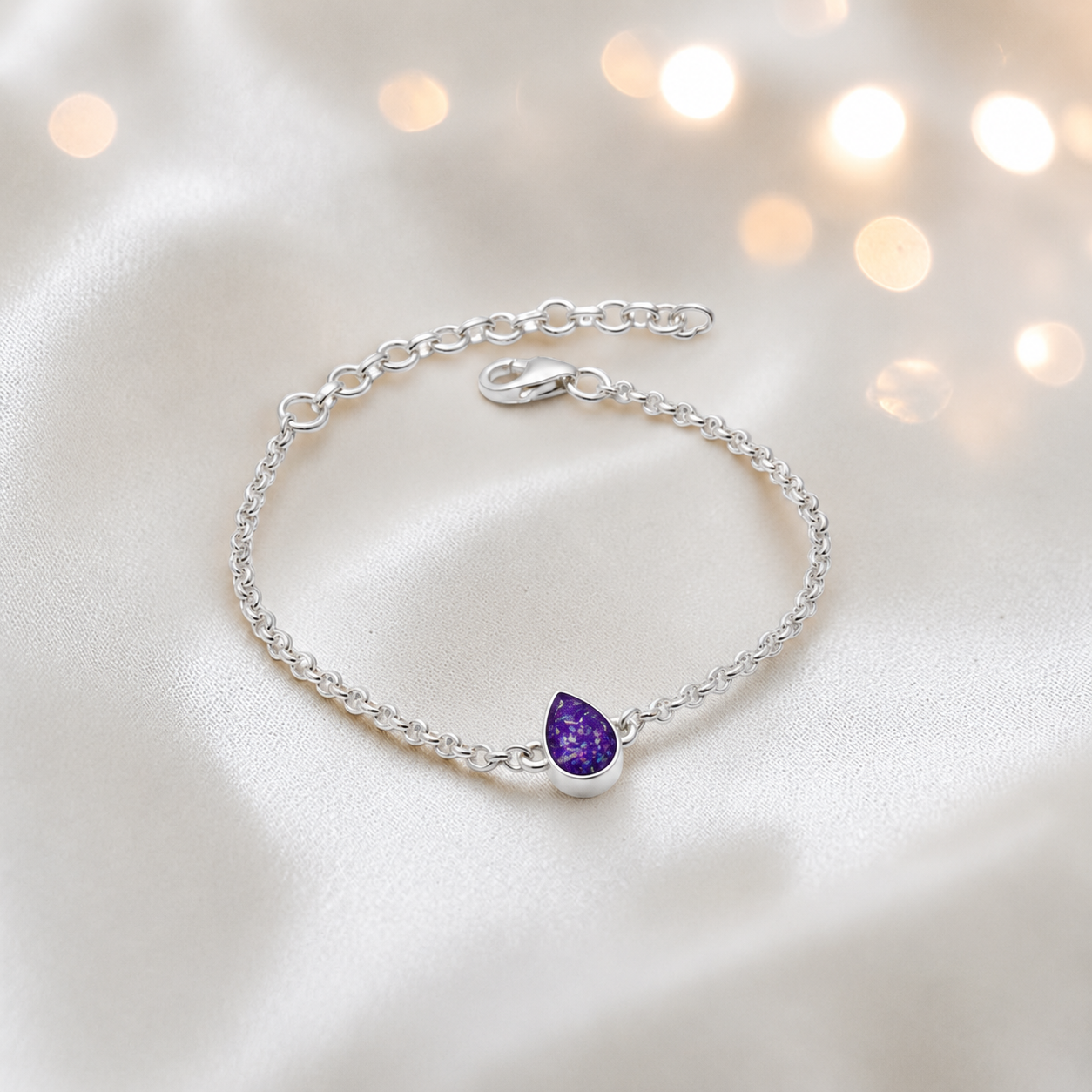 Haven memorial pear shaped belcher bracelet in sleepy lavender, handcrafted in Lancashire UK - by Keepsake Memorial Jewellery