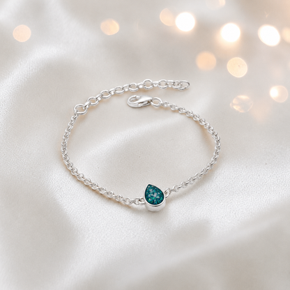 Haven memorial pear shaped belcher bracelet in teal mist, handcrafted in Lancashire UK - by Keepsake Memorial Jewellery