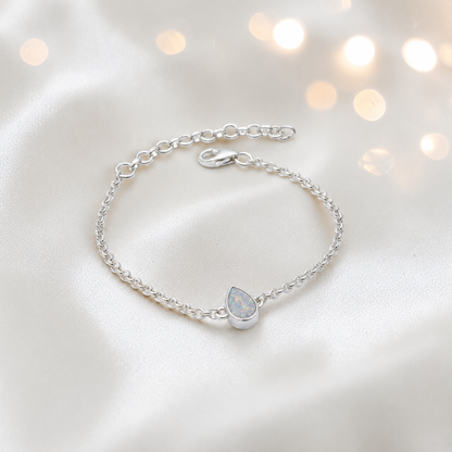 Haven memorial pear shaped belcher bracelet in white snow, handcrafted in Lancashire UK - by Keepsake Memorial Jewellery