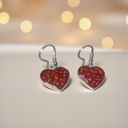 Whispers of Love Ear Drops — silver heart drop ashes memorial earrings, handcrafted in Lancashire, UK