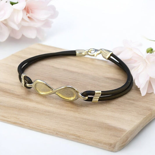 Solid Silver Infinity Bracelet with Faux Leather Strap